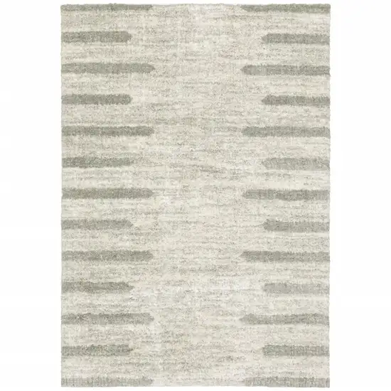6' X 9' Ivory And Grey Geometric Shag Power Loom Stain Resistant Area Rug Photo 2