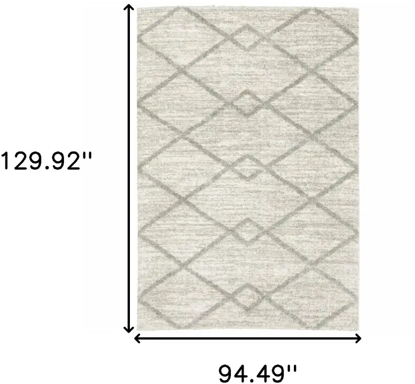 Ivory And Grey Geometric Shag Power Loom Stain Resistant Area Rug Photo 9