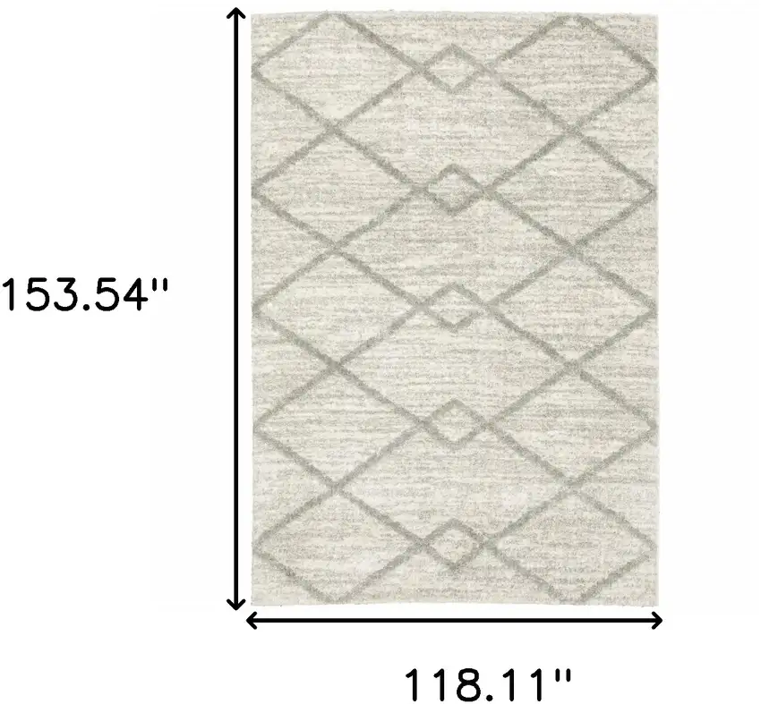 Ivory And Grey Geometric Shag Power Loom Stain Resistant Area Rug Photo 9