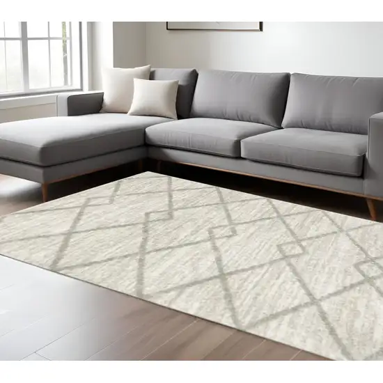 Ivory And Grey Geometric Shag Power Loom Stain Resistant Area Rug Photo 1