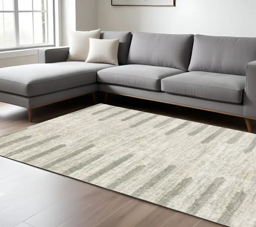 Gray and Ivory Geometric Shag Power Loom Area Rug Photo 1