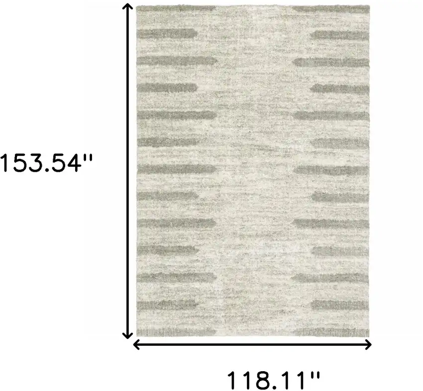 Ivory And Grey Geometric Shag Power Loom Stain Resistant Area Rug Photo 3