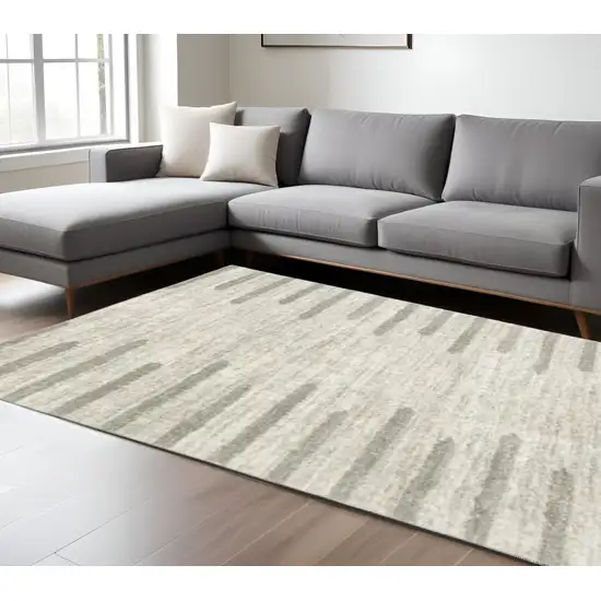 Ivory And Grey Geometric Shag Power Loom Stain Resistant Area Rug Photo 1