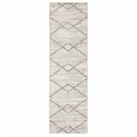 Photo of Ivory And Grey Geometric Shag Power Loom Stain Resistant Runner Rug