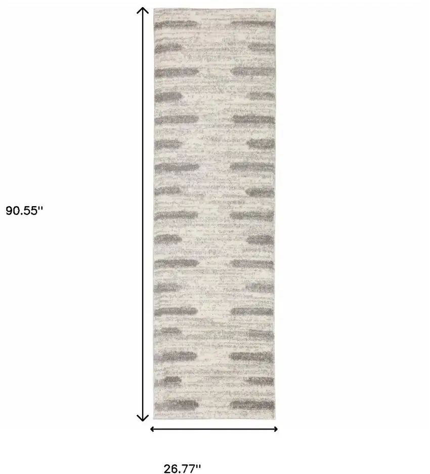 Ivory And Grey Geometric Shag Power Loom Stain Resistant Runner Rug Photo 9