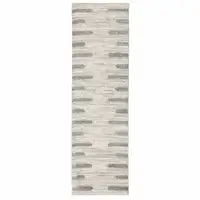 Photo of Ivory And Grey Geometric Shag Power Loom Stain Resistant Runner Rug