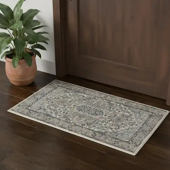 Ivory And Grey Oriental Non Skid Area Rug Photo 1