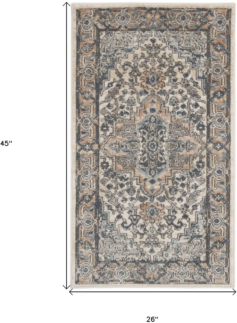 Ivory And Grey Oriental Non Skid Area Rug Photo 2