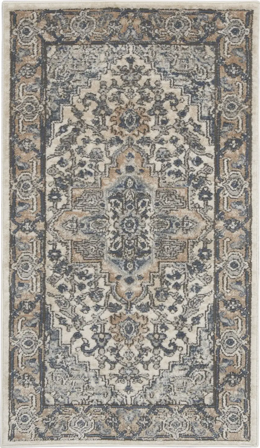 Ivory And Grey Oriental Non Skid Area Rug Photo 1
