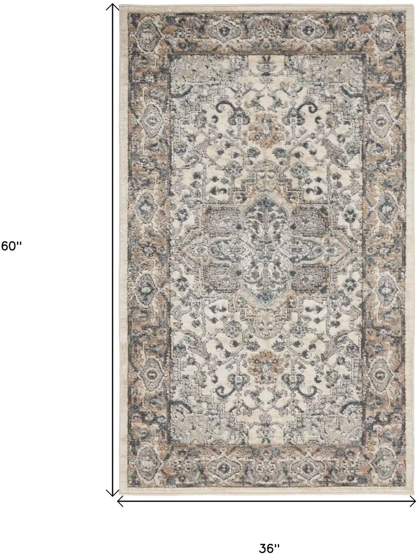 Ivory And Grey Oriental Power Loom Non Skid Area Rug Photo 6