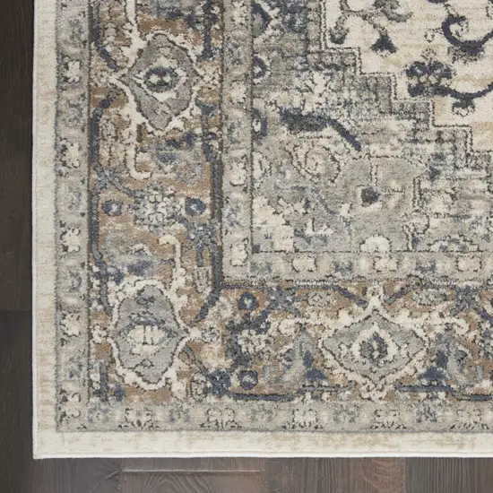 Ivory And Grey Oriental Power Loom Non Skid Area Rug Photo 9
