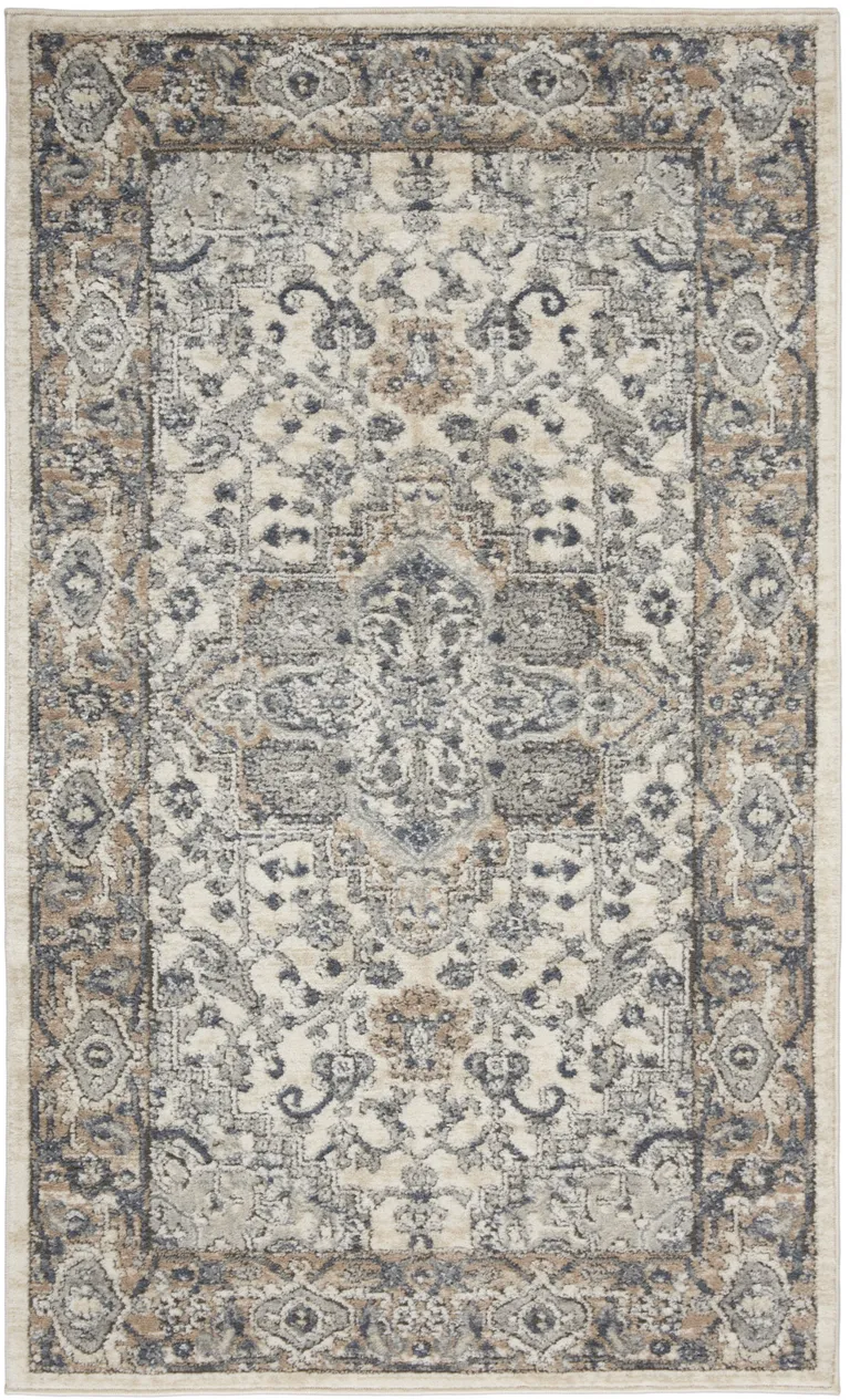 Ivory And Grey Oriental Power Loom Non Skid Area Rug Photo 3