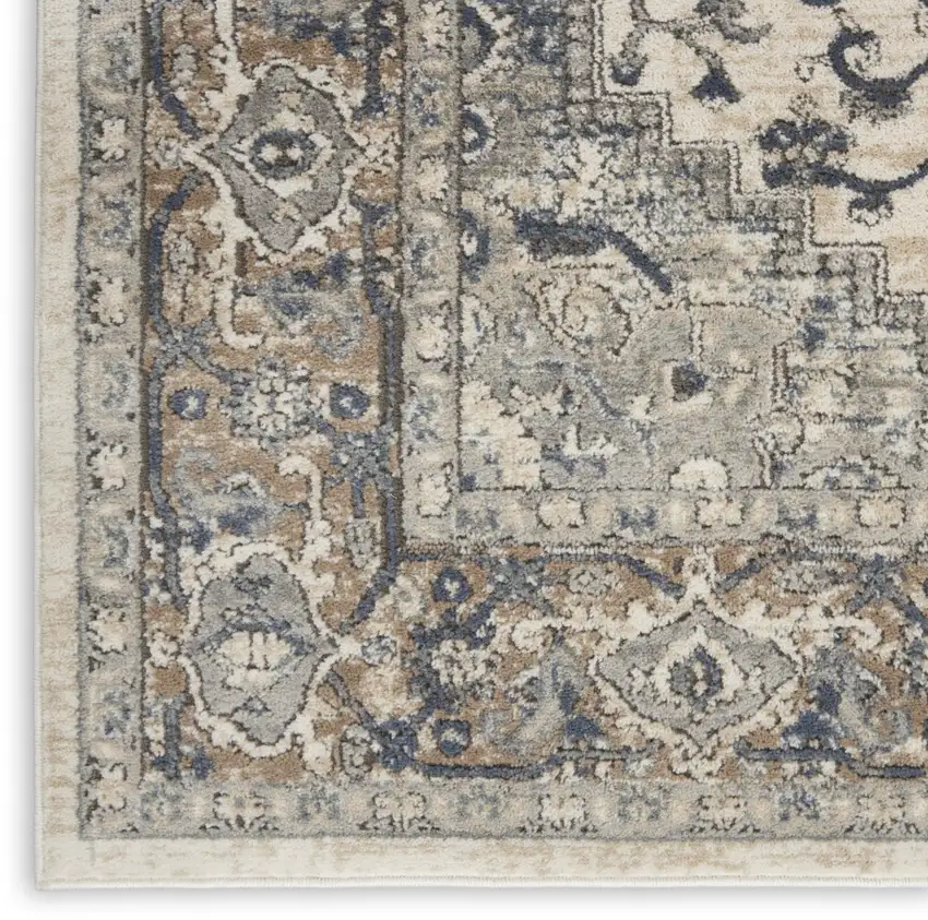 Ivory And Grey Oriental Power Loom Non Skid Area Rug Photo 9