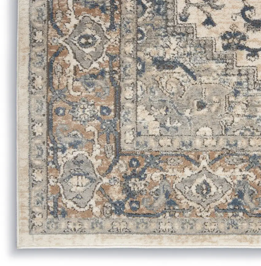 Ivory And Grey Oriental Power Loom Non Skid Area Rug Photo 1
