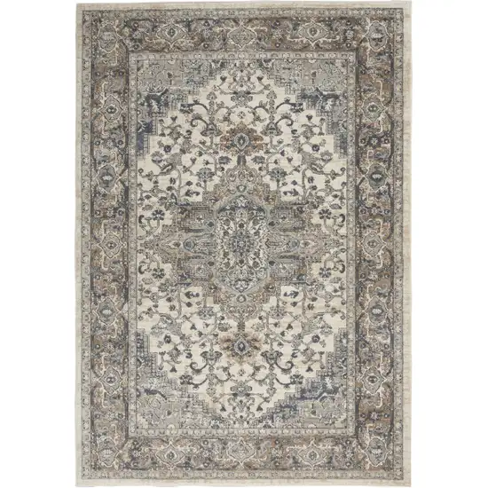 Ivory And Grey Oriental Power Loom Non Skid Area Rug Photo 9