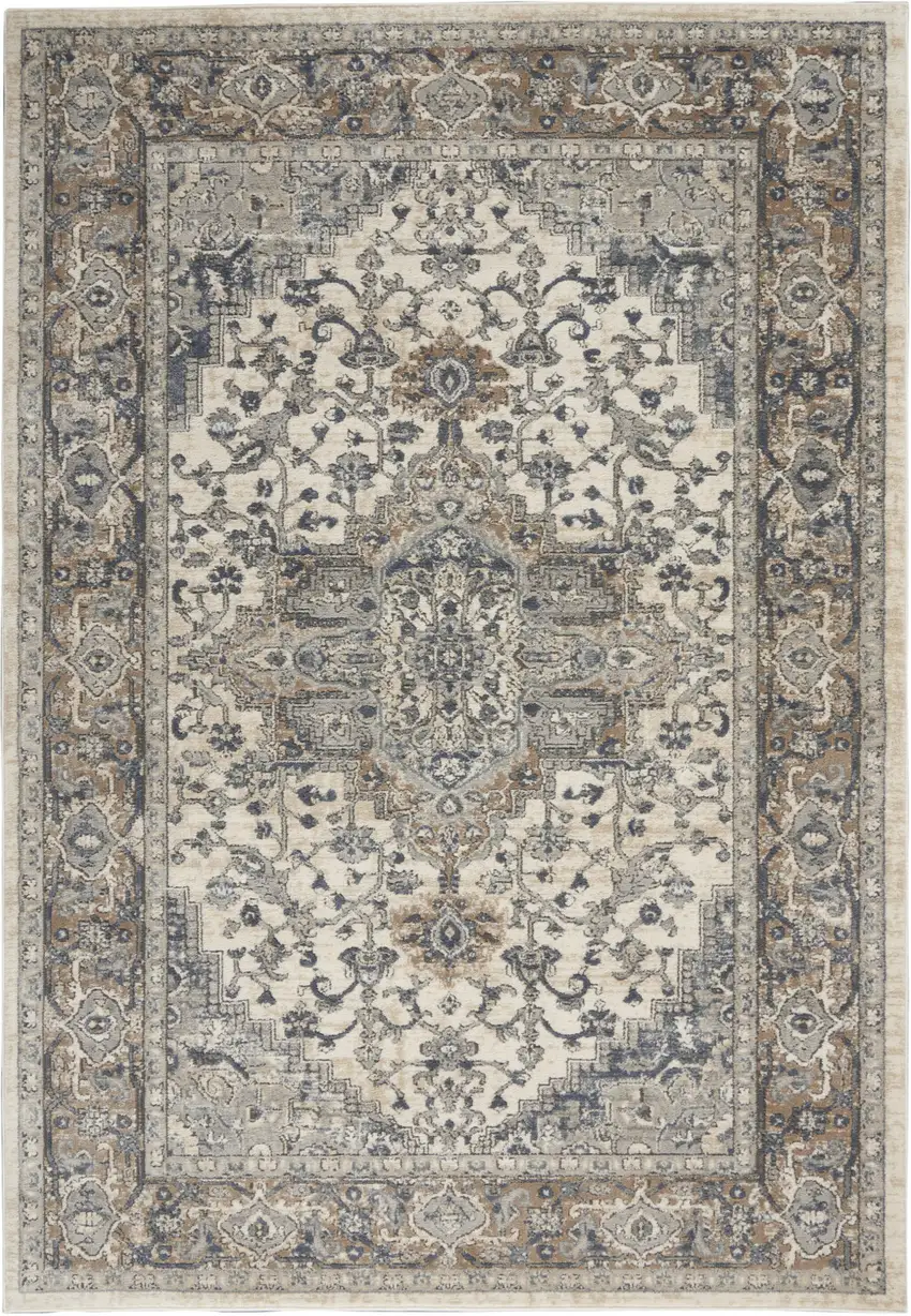 Ivory And Grey Oriental Power Loom Non Skid Area Rug Photo 9