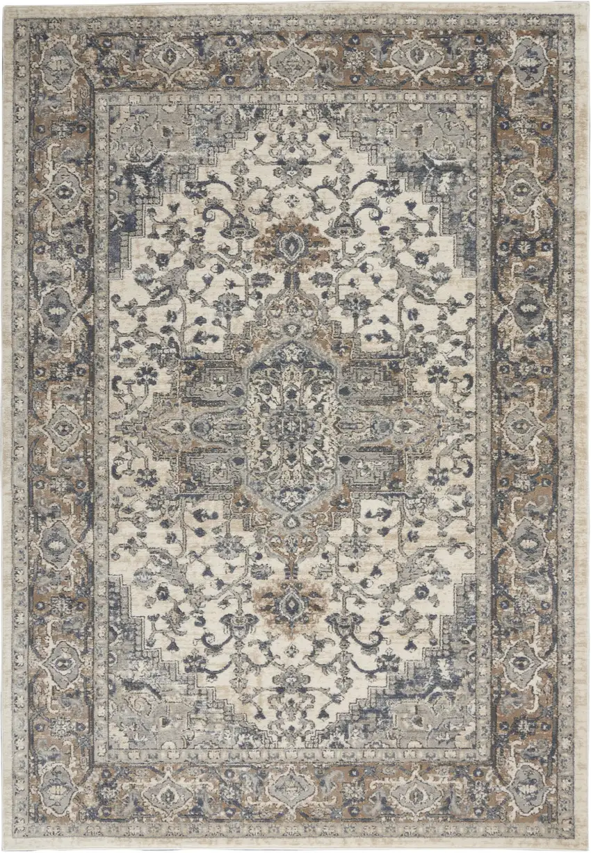 Ivory And Grey Oriental Power Loom Non Skid Area Rug Photo 1