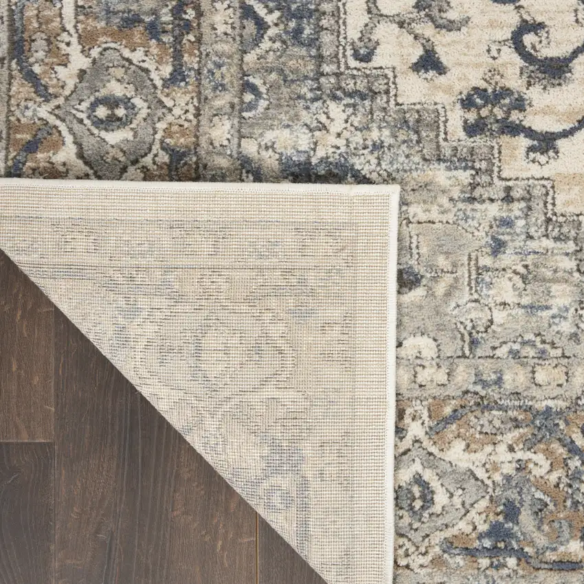 Ivory And Grey Oriental Power Loom Non Skid Area Rug Photo 8