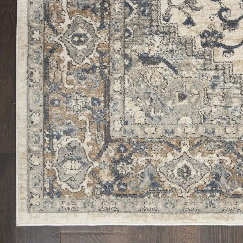 Ivory And Grey Oriental Power Loom Non Skid Area Rug Photo 7