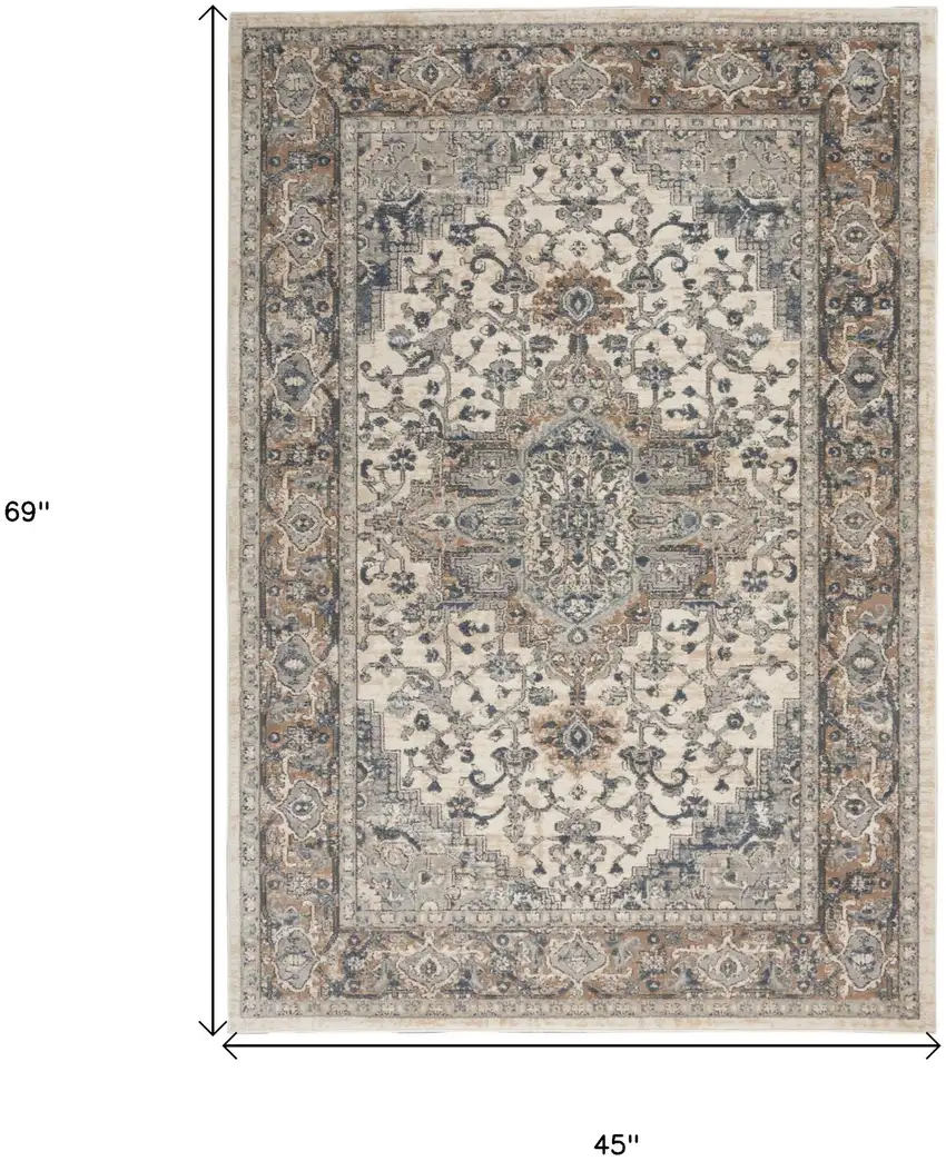 Ivory And Grey Oriental Power Loom Non Skid Area Rug Photo 6