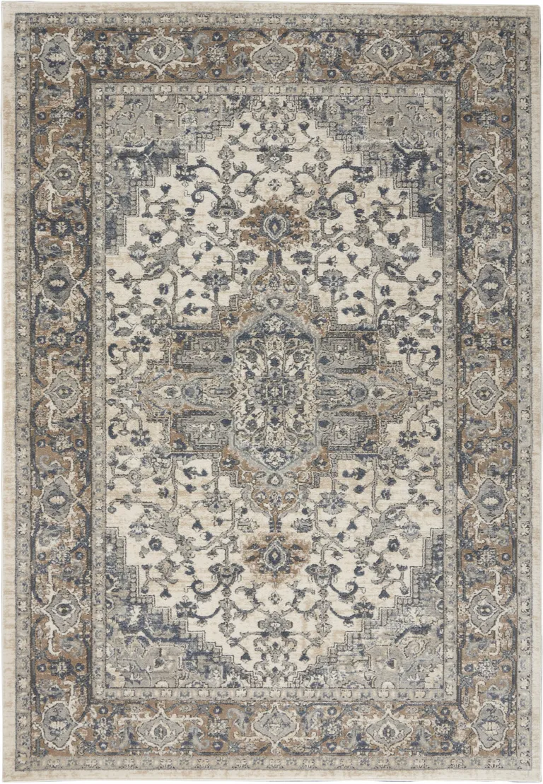 Ivory And Grey Oriental Power Loom Non Skid Area Rug Photo 5