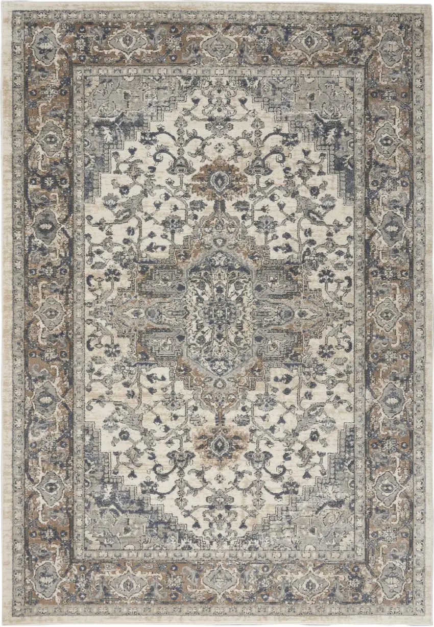 Ivory And Grey Oriental Power Loom Non Skid Area Rug Photo 9