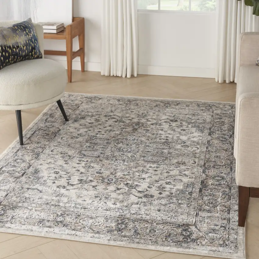 Ivory And Grey Oriental Power Loom Non Skid Area Rug Photo 3