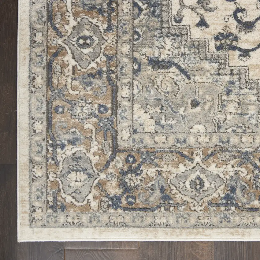 Ivory And Grey Oriental Power Loom Non Skid Area Rug Photo 9