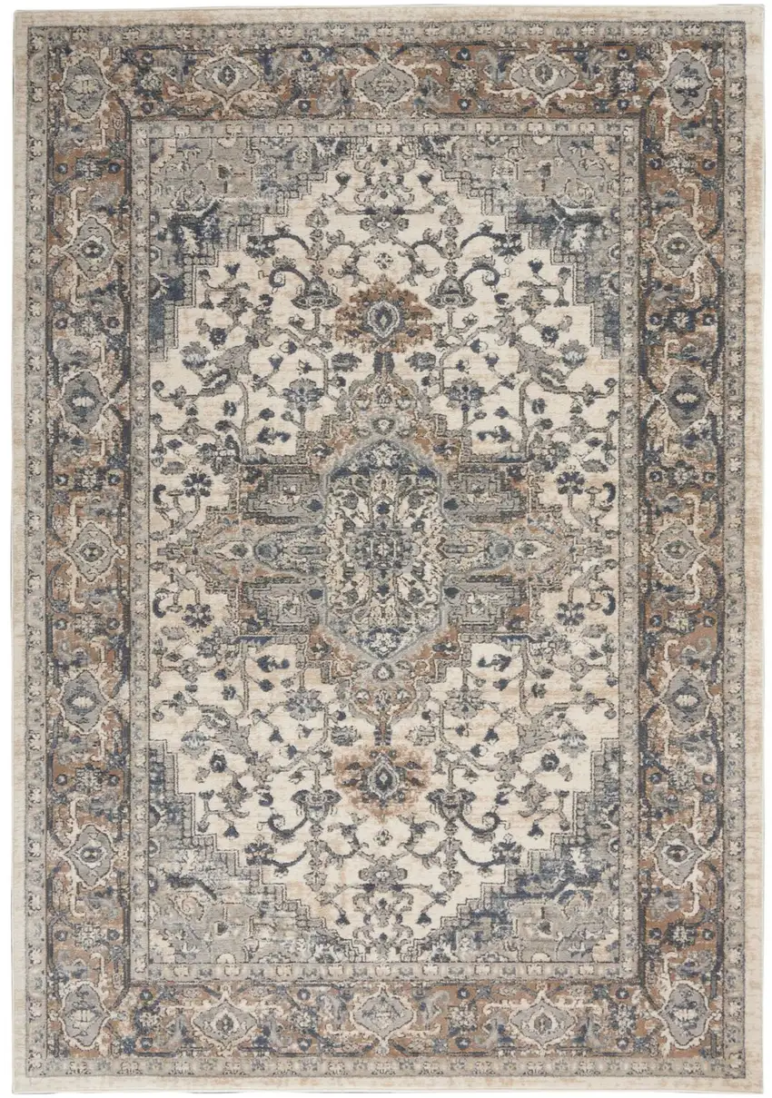 Ivory And Grey Oriental Power Loom Non Skid Area Rug Photo 1