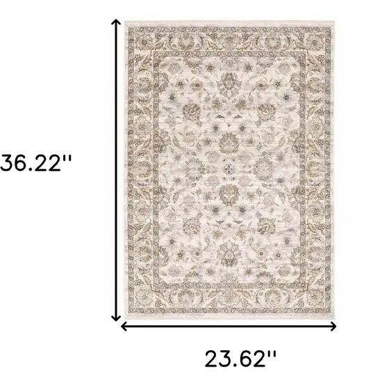 Ivory And Grey Oriental Power Loom Stain Resistant Area Rug With Fringe Photo 3