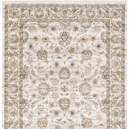 Ivory And Grey Oriental Power Loom Stain Resistant Area Rug With Fringe Photo 7