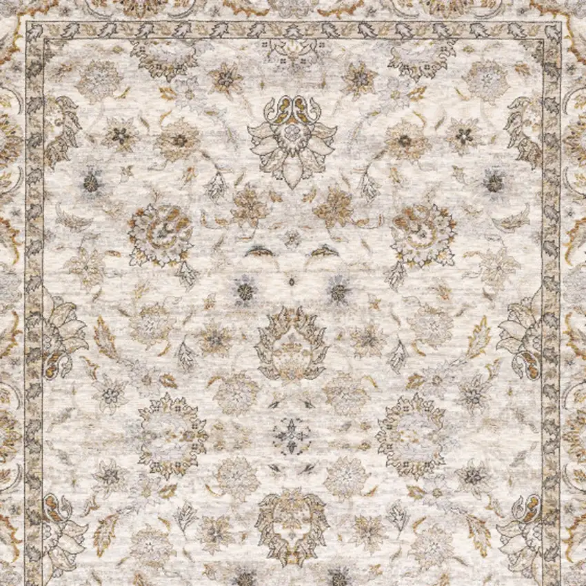 Ivory And Grey Oriental Power Loom Stain Resistant Area Rug With Fringe Photo 6