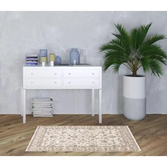 Ivory And Grey Oriental Power Loom Stain Resistant Area Rug With Fringe Photo 3