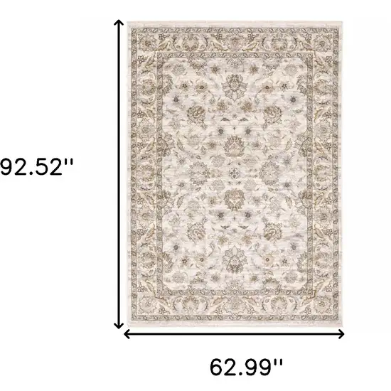 Ivory And Grey Oriental Power Loom Stain Resistant Area Rug With Fringe Photo 3
