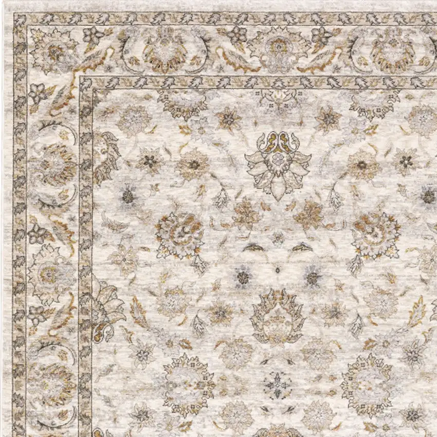 6' X 9' Ivory And Grey Oriental Power Loom Stain Resistant Area Rug With Fringe Photo 6