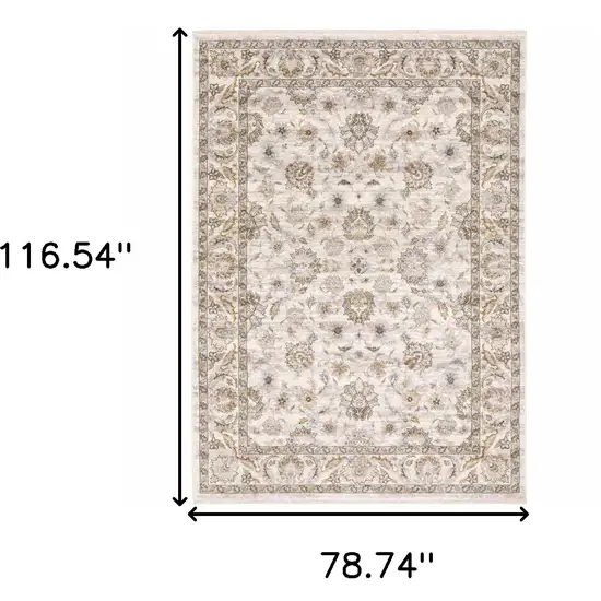Ivory And Gray Oriental Area Rug With Fringe Photo 3