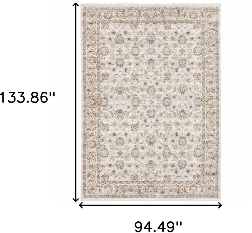 Ivory And Gray Oriental Area Rug With Fringe Photo 3