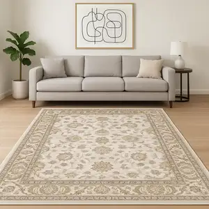 Photo of Ivory And Grey Oriental Power Loom Stain Resistant Area Rug With Fringe
