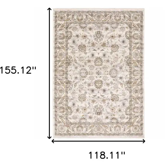 Ivory And Grey Oriental Power Loom Stain Resistant Area Rug With Fringe Photo 3