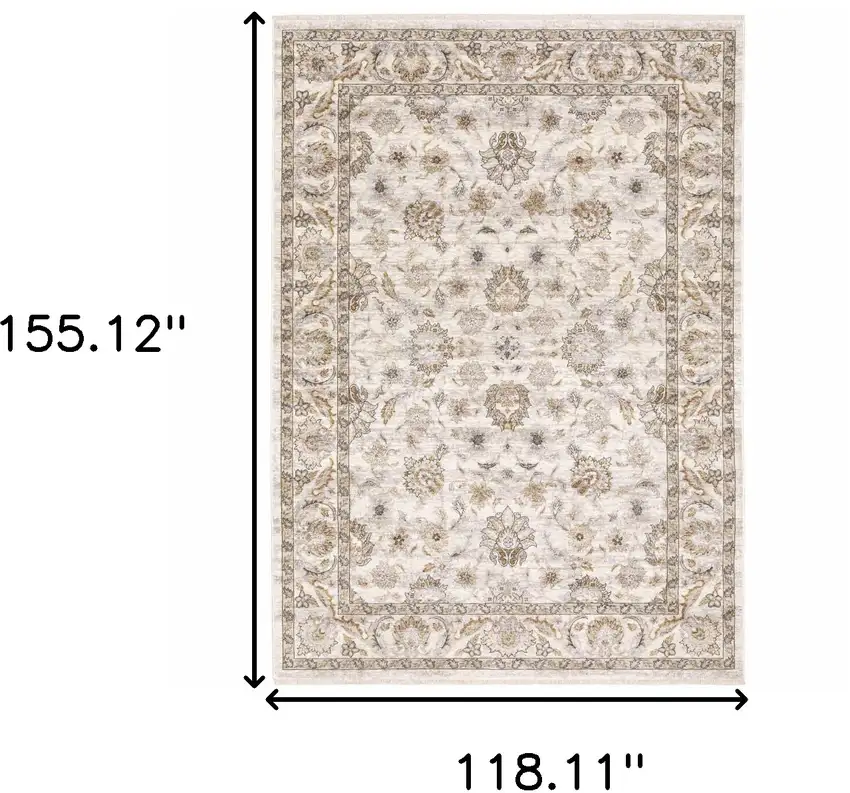 Ivory And Grey Oriental Power Loom Stain Resistant Area Rug With Fringe Photo 3