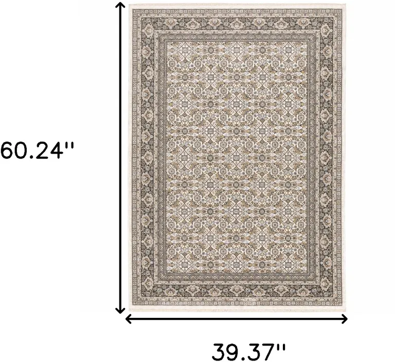 Ivory And Grey Oriental Power Loom Stain Resistant Area Rug With Fringe Photo 4