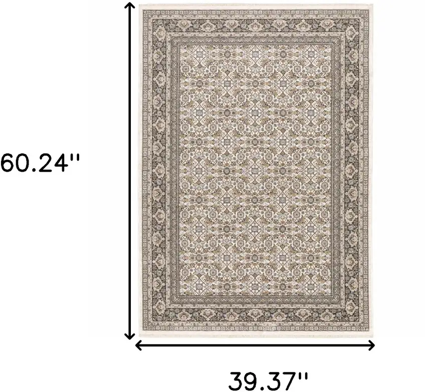 Ivory And Grey Oriental Power Loom Stain Resistant Area Rug With Fringe Photo 3