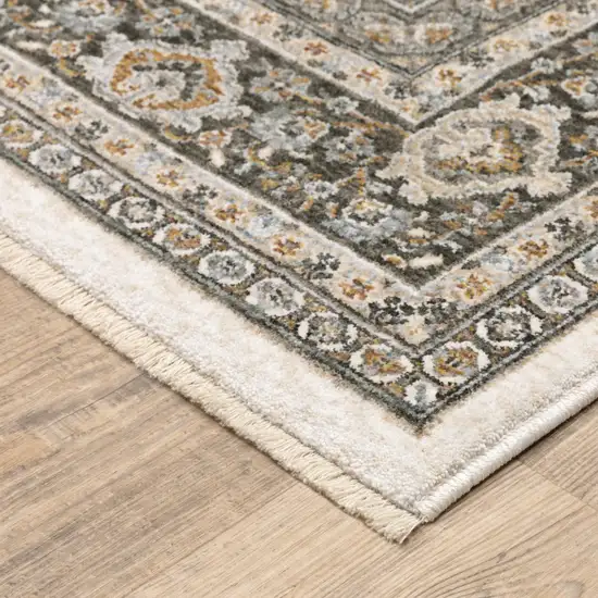 Ivory And Grey Oriental Power Loom Stain Resistant Area Rug With Fringe Photo 6