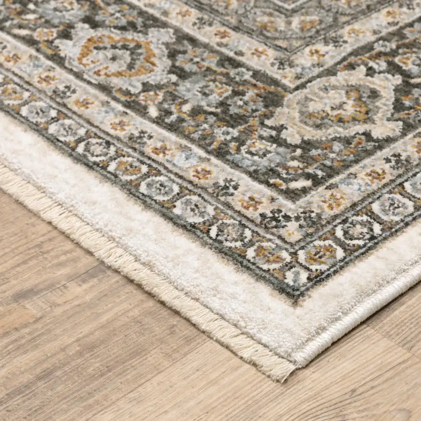 Ivory And Grey Oriental Power Loom Stain Resistant Area Rug With Fringe Photo 6