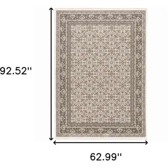 Ivory And Grey Oriental Power Loom Stain Resistant Area Rug With Fringe Photo 3