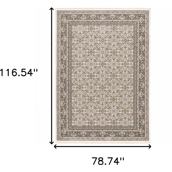 Gray and Ivory Oriental Power Loom Area Rug With Fringe Photo 3