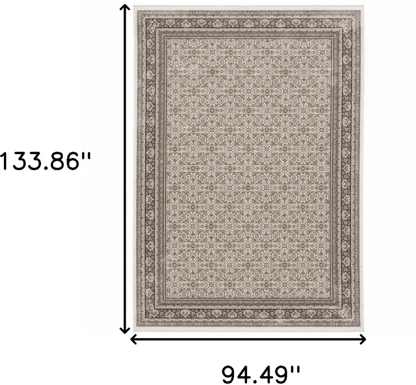 Gray and Ivory Oriental Power Loom Area Rug With Fringe Photo 3