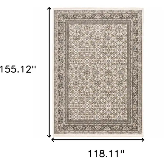 Ivory And Grey Oriental Power Loom Stain Resistant Area Rug With Fringe Photo 3