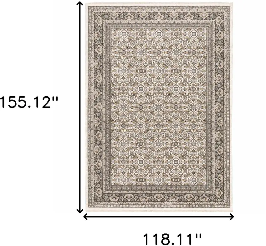 Ivory And Grey Oriental Power Loom Stain Resistant Area Rug With Fringe Photo 3