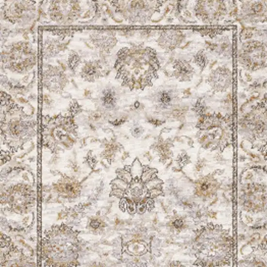 2' X 8' Ivory And Grey Oriental Power Loom Stain Resistant Runner Rug With Fringe Photo 6